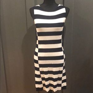 Striped theory dress in super flattering pattern.